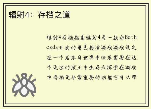 辐射4：存档之道